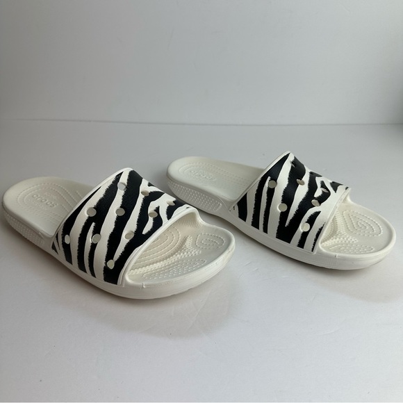 Crocs Zebra Animal Print Slide Sandals Classic Women’s Size 9 or Men's 7 Shoes - Picture 8 of 8